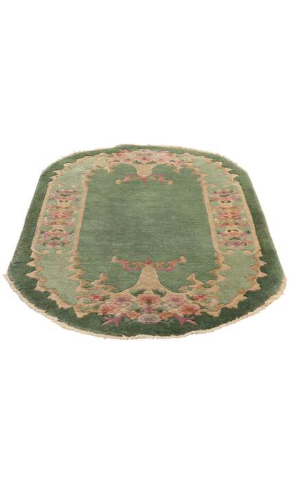 3 x 4 Antique Green Chinese Art Deco Oval Rug 78990