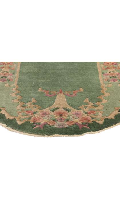 3 x 4 Antique Green Chinese Art Deco Oval Rug 78990