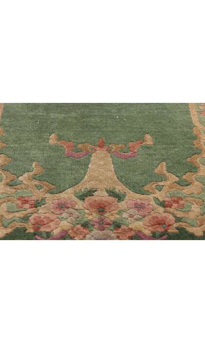 3 x 4 Antique Green Chinese Art Deco Oval Rug 78990