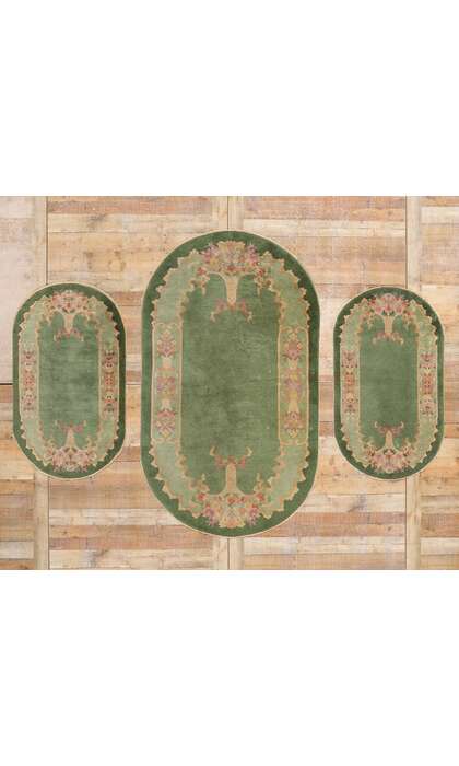 3 x 4 Antique Green Chinese Art Deco Oval Rug 78990 Matching Set