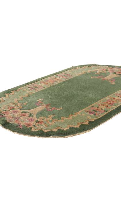 3 x 4 Antique Green Chinese Art Deco Oval Rug 78991