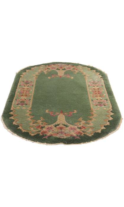 3 x 4 Antique Green Chinese Art Deco Oval Rug 78991