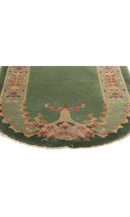 3 x 4 Antique Green Chinese Art Deco Oval Rug 78991