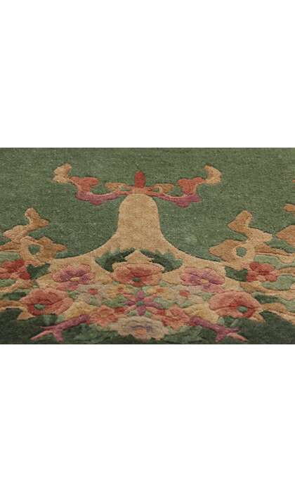 3 x 4 Antique Green Chinese Art Deco Oval Rug 78991