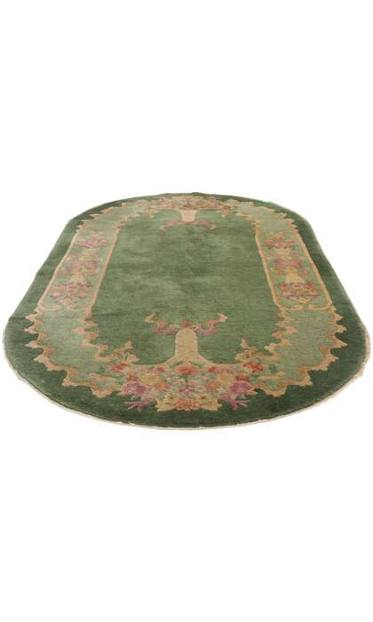 4 x 7 Antique Green Chinese Art Deco Oval Rug 78992