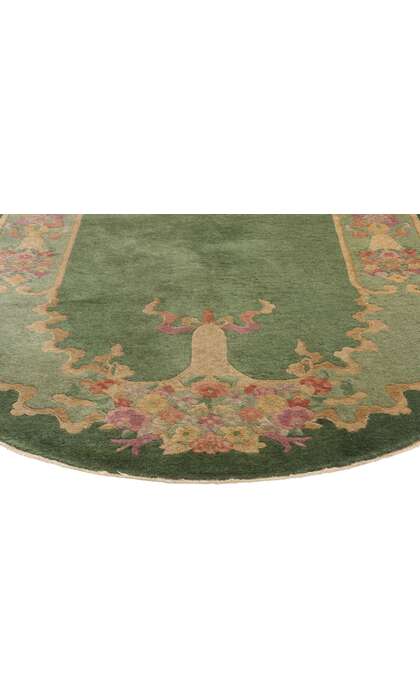 4 x 7 Antique Green Chinese Art Deco Oval Rug 78992