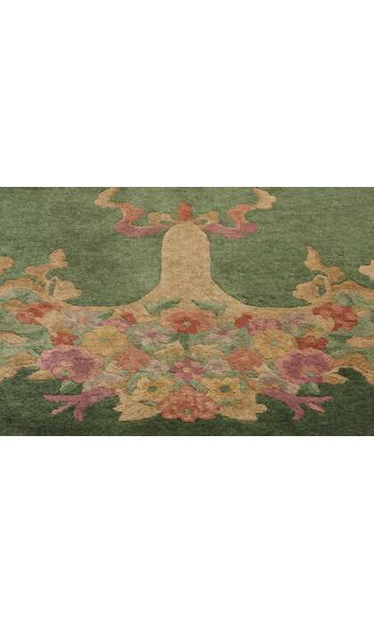 4 x 7 Antique Green Chinese Art Deco Oval Rug 78992