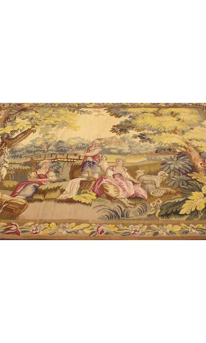5 x 6 Antique French Aubusson Pastoral Tapestry 73139
