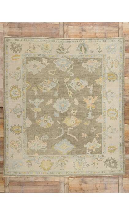 9 x 10 Modern Earth-Tone Turkish Oushak Rug 53954
