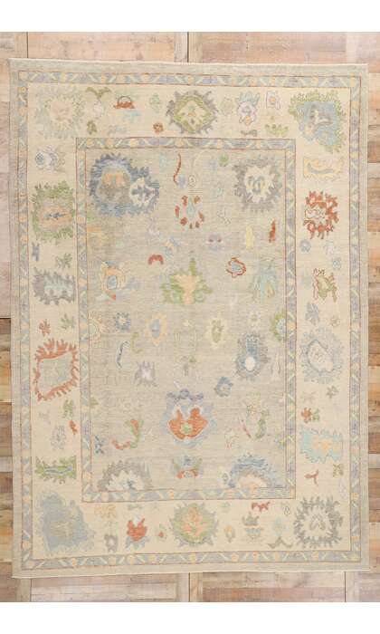 9 x 13 Modern Light Gray Turkish Oushak Rug 53949