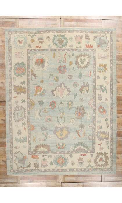 11 x 14 Modern Light Blue Turkish Oushak Rug 53950