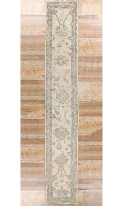 3 x 19 Modern Earth-Tone Turkish Oushak Rug Runner 53951