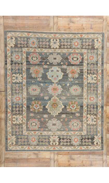 8 x 10 Modern Blue-Gray Turkish Oushak Rug 53955