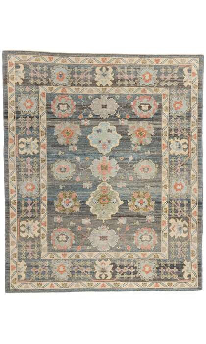 8 x 10 Modern Blue-Gray Turkish Oushak Rug 53955
