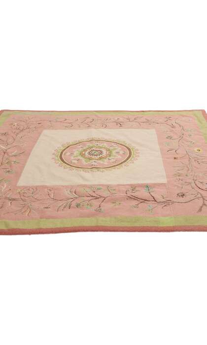 5 x 5 Vintage Portuguese Needlepoint Arraiolos Rug 78976