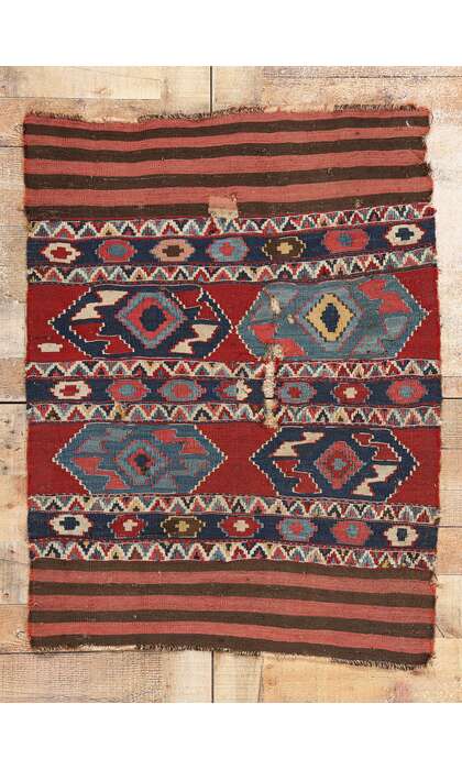 3 x 4 Antique-Worn Caucasian Shirvan Kilim Rug 78996
