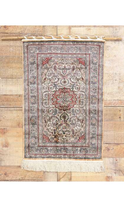 2 x 3 Vintage Turkish Silk Hereke Wall Tapestry Rug 78933