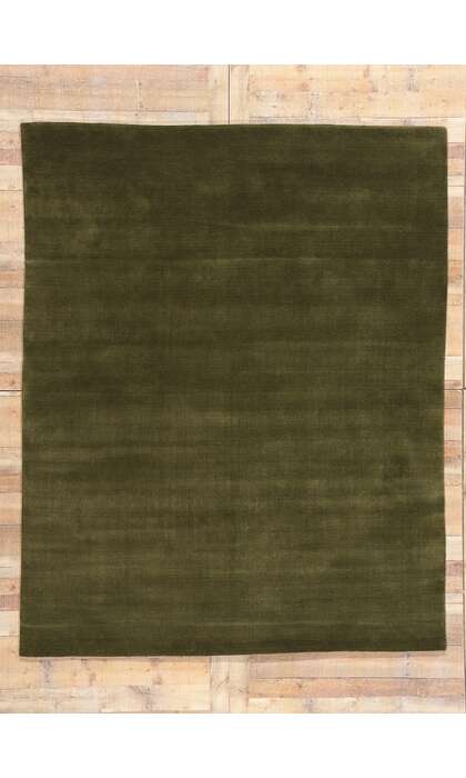 7 x 9 Solid Olive Green Modern Rug 31178
