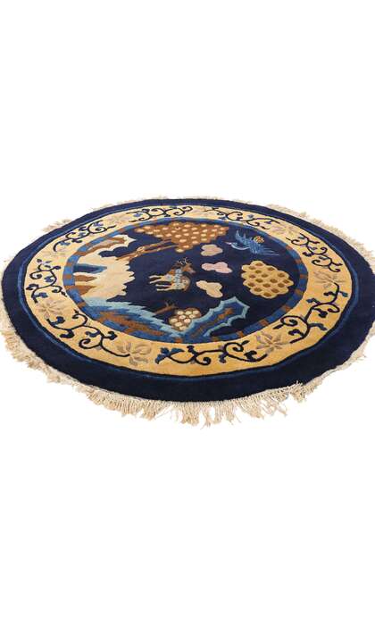 4 x 4 Vintage Chinese Round Peking Pictorial Rug 78979