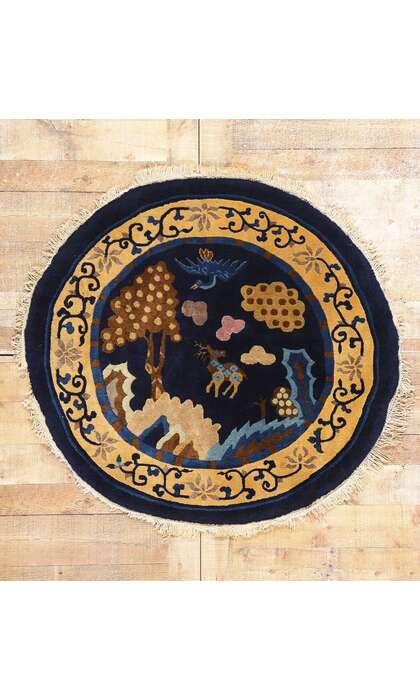 4 x 4 Vintage Chinese Round Peking Pictorial Rug 78979
