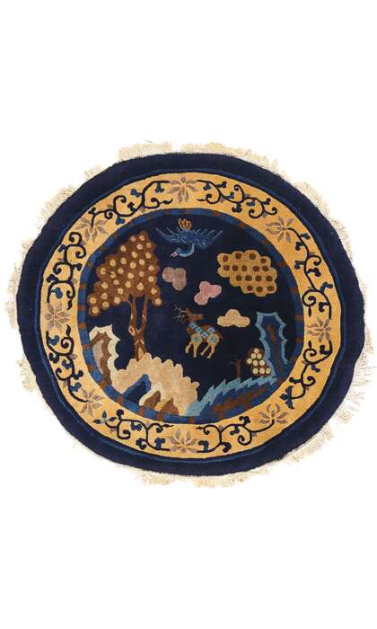 4 x 4 Vintage Chinese Round Peking Pictorial Rug 78979