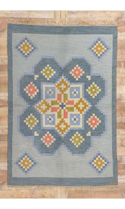 5 x 8 Anna-Greta Sjoqvist Vintage Swedish Scandinavian Rollakan Rug 79060