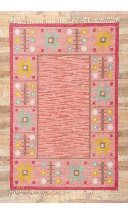 6 x 10 Astrid Sampe Vintage Pink Swedish Scandinavian Rollakan Rug 79055