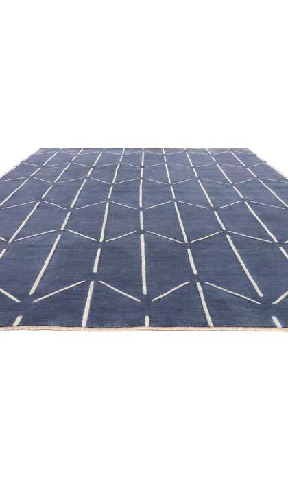 9 x 12 Modern Blue Geometric High-Low Textured Rug 31187