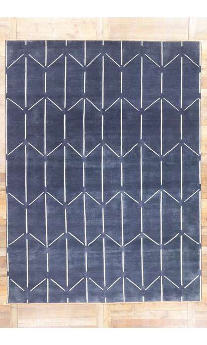 9 x 12 Modern Blue Geometric High-Low Textured Rug 31187