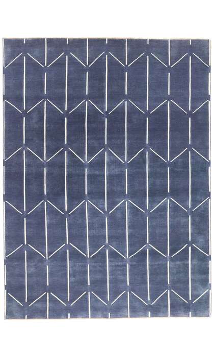 9 x 12 Modern Blue Geometric High-Low Textured Rug 31187