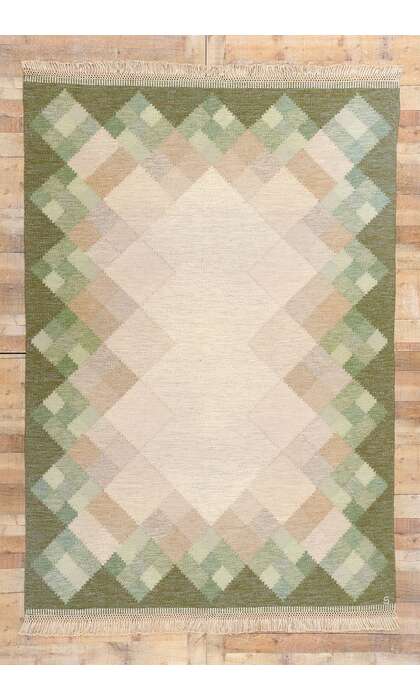 6 x 9 Brita Svefors Vintage Swedish Scandinavian Rollakan Rug 79027