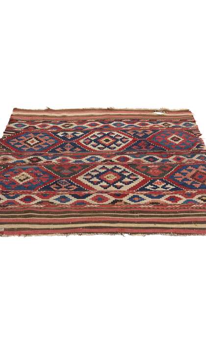 3 x 3 Distressed Antique-Worn Caucasian Shirvan Kilim Rug 78997