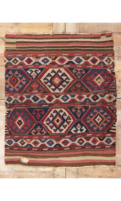 3 x 3 Distressed Antique-Worn Caucasian Shirvan Kilim Rug 78997