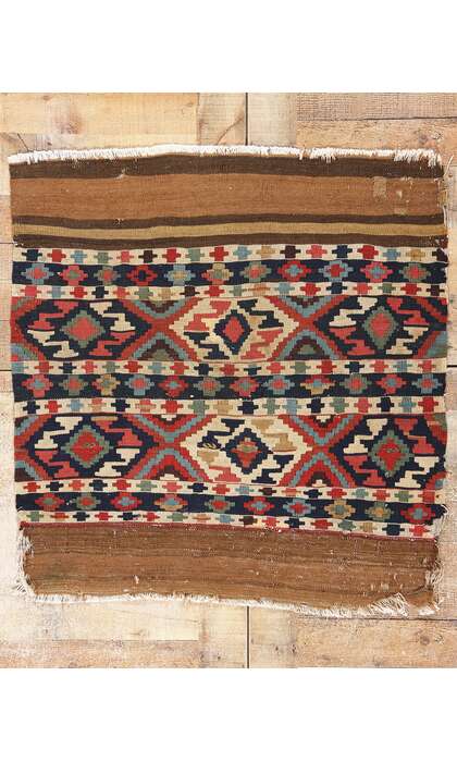 3 x 3 Distressed Antique-Worn Caucasian Shirvan Kilim Rug 78998