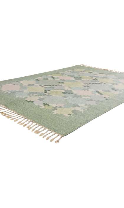 5 x 8 Ingegerd Silow Vintage Swedish Green Scandinavian Rollakan Rug 79053