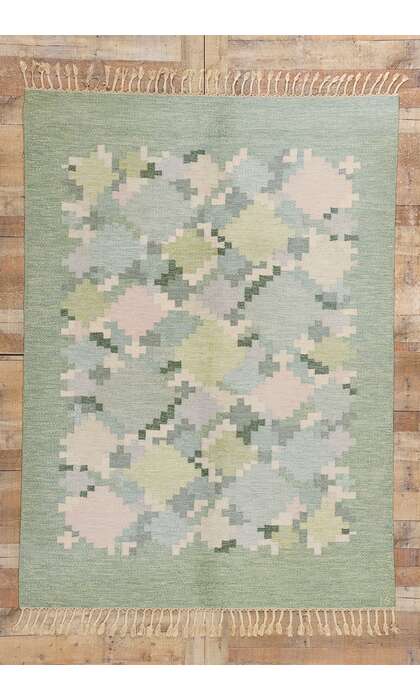 5 x 8 Ingegerd Silow Vintage Swedish Green Scandinavian Rollakan Rug 79053