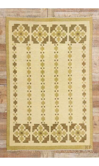 4 x 7 Kerstin Persson Vintage Swedish Scandinavian Rollakan Rug 79049