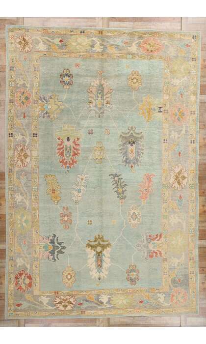 10 x 15 Modern Light Blue Turkish Oushak Rug 53963