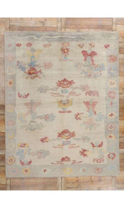 9 x 11 Modern Biophilic Turkish Oushak Rug 53975