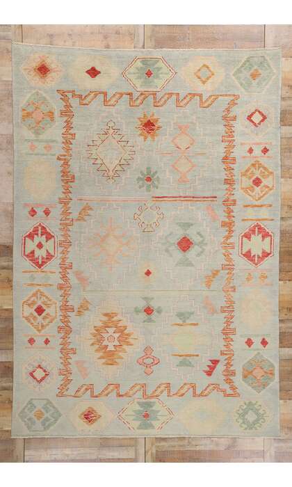 9 x 13 Modern Tribal Turkish Oushak Rug 53979
