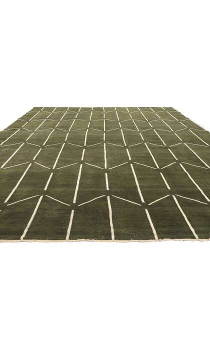 10 x 14 Modern Olive Green Geometric High-Low Rug 31184