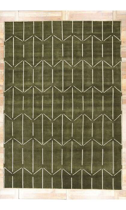 10 x 14 Modern Olive Green Geometric High-Low Rug 31184