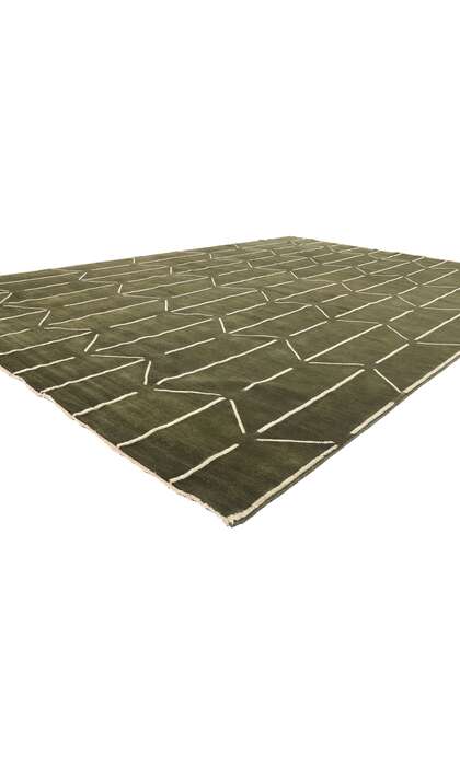 10 x 14 Modern Olive Green Geometric High-Low Rug 31186