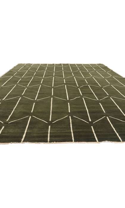 10 x 14 Modern Olive Green Geometric High-Low Rug 31186