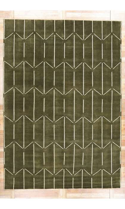 10 x 14 Modern Olive Green Geometric High-Low Rug 31186