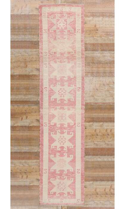 3 x 14 Modern Pink Turkish Oushak Rug Runner 53972