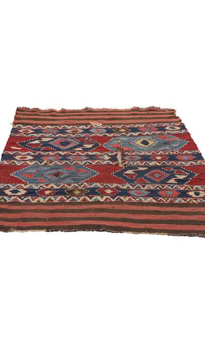 3 x 4 Antique-Worn Caucasian Shirvan Kilim Rug 78996
