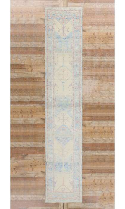 3 x 15 Modern Sky Blue Turkish Oushak Rug Runner 53969