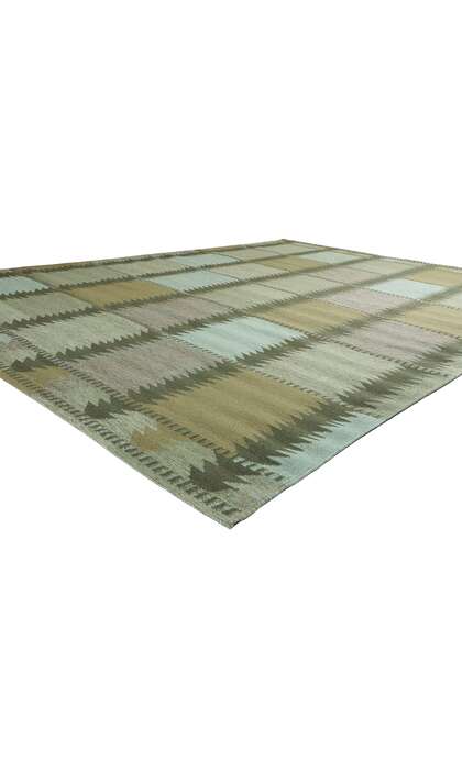 10 x 14 Scandinavian Modern Green Swedish Inspired Kilim Rug 31117