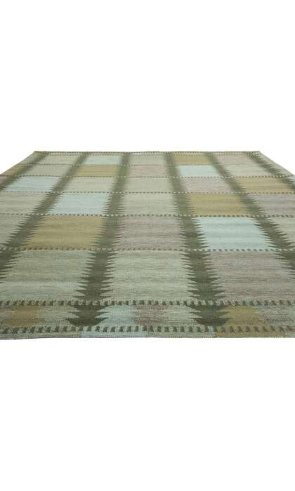 10 x 14 Scandinavian Modern Green Swedish Inspired Kilim Rug 31117